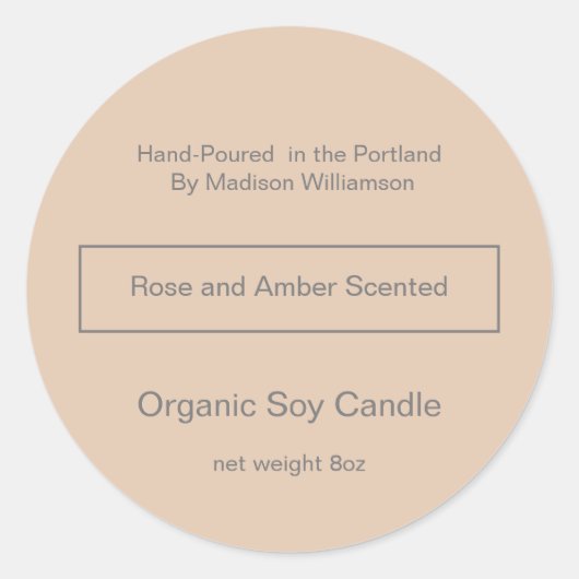 Soy Candle | Eenvoudig Blush en grijs Ronde Sticker (Voorkant)
