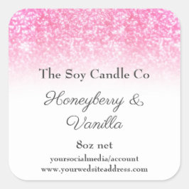 Soy Candle Personalized Pink Glitter 3 inch Vierkante Sticker