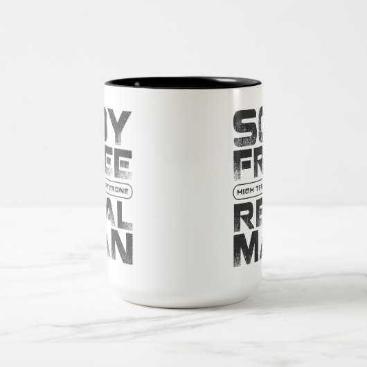 SOY FREE High Testosterone REAL MAN, Funny Vegan Tweekleurige Koffiemok (Center)