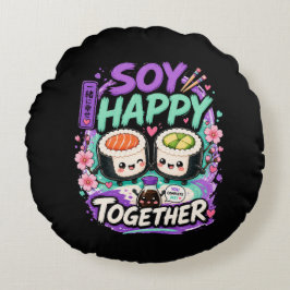 Soy Happy Together – Schattig Kawaii Sushi Koppel Rond Kussen