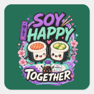 Soy Happy Together – Schattig Kawaii Sushi Koppel Vierkante Sticker