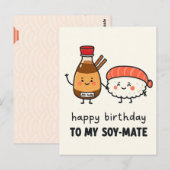 Soy-Mate Birthday Card – Cute Sushi & Soy Sauce Briefkaart (Voorkant / Achterkant)
