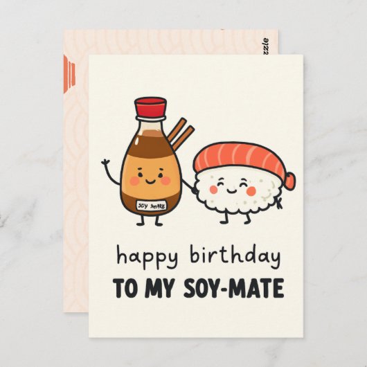 Soy-Mate Birthday Card – Cute Sushi & Soy Sauce  Briefkaart (Voorkant / Achterkant)