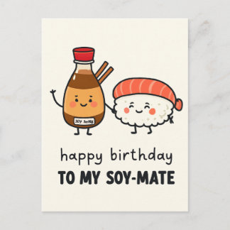 Soy-Mate Birthday Card – Cute Sushi & Soy Sauce Briefkaart
