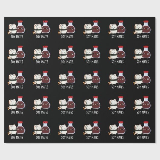 Soy Mates Funny Soy Sauce Pun Dark BG Cadeaupapier (Vlak)