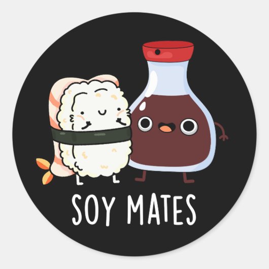 Soy Mates Funny Soy Sauce Pun Dark BG Ronde Sticker (Voorkant)