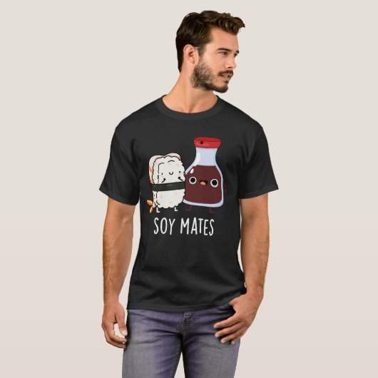 Soy Mates Funny Soy Sauce Pun Dark BG T-shirt (Voorkant volledig)