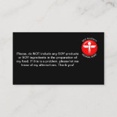 SOY Medische waarschuwingen Kaart Visitekaartje (Achterkant)