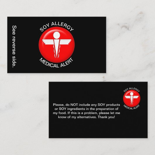 SOY Medische waarschuwingen Kaart Visitekaartje (Voorkant / Achterkant)