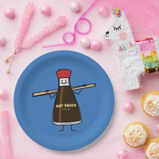 Soy Sauce Bottle kruis Aziatische stokjes Papieren Bordje (Feest)
