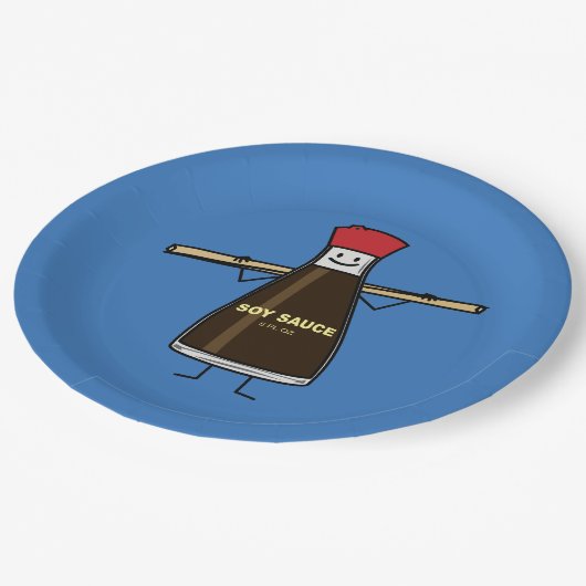 Soy Sauce Bottle kruis Aziatische stokjes Papieren Bordje (Gekanteld)