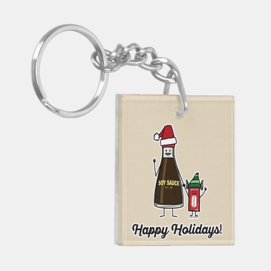 Soy Sauce Bottle Packet kind Kerstman Sleutelhanger (Voorkant Links)