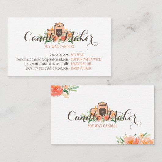 Soy Wax Candle Handgemaakte  Artisan Visitekaartje (Voorkant / Achterkant)