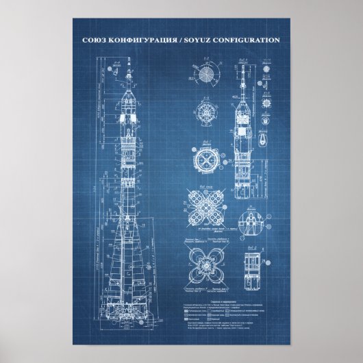 Soyuz Spacecraft Blueprint Poster (Voorkant)
