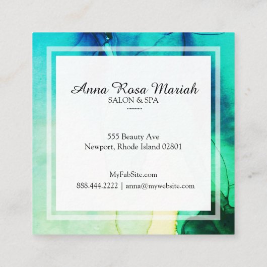 *~* Spa Abstract Artistic Green Turqoise Chic Vierkante Visitekaartje (Achterkant)