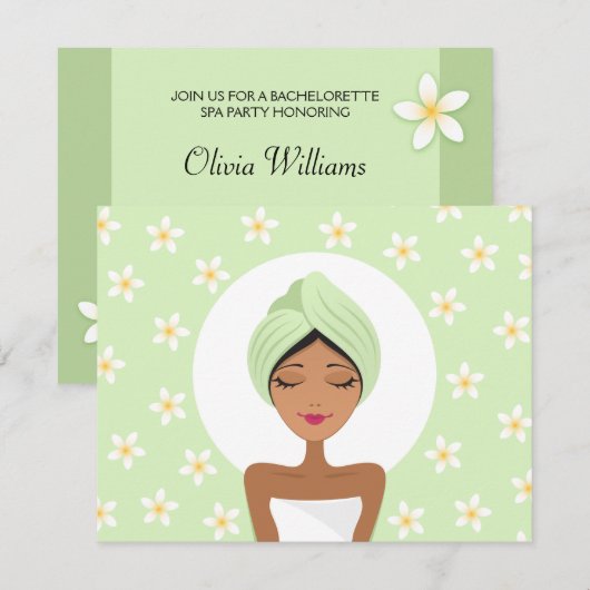 Spa bachelorette partijuitnodiging met plumeria kaart (Voorkant / Achterkant)