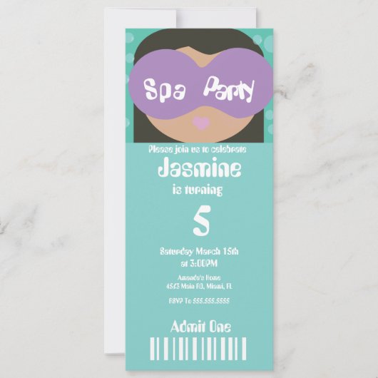 Spa Beauty Birthday Ticket Style Uitnodiging (Voorkant)