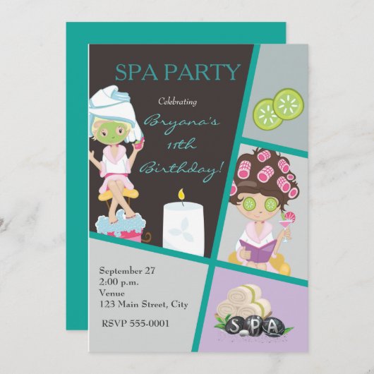Spa Beauty Girls Salon Make-up Party Uitnodiging (Voorkant / Achterkant)
