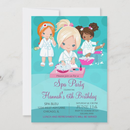 Spa Birthday Invitation for Girls Kaart (Voorkant)