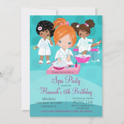 Spa Birthday Invitation for Girls Kaart (Voorkant)