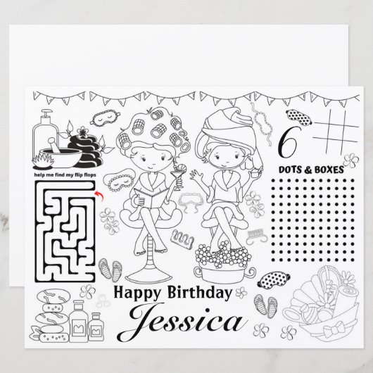 Spa birthday party activity coloring games (Voorkant / Achterkant)