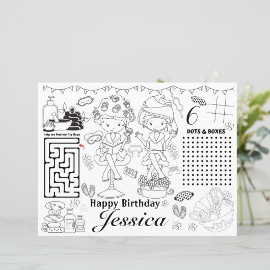 Spa birthday party activity coloring games (Staand voorkant)