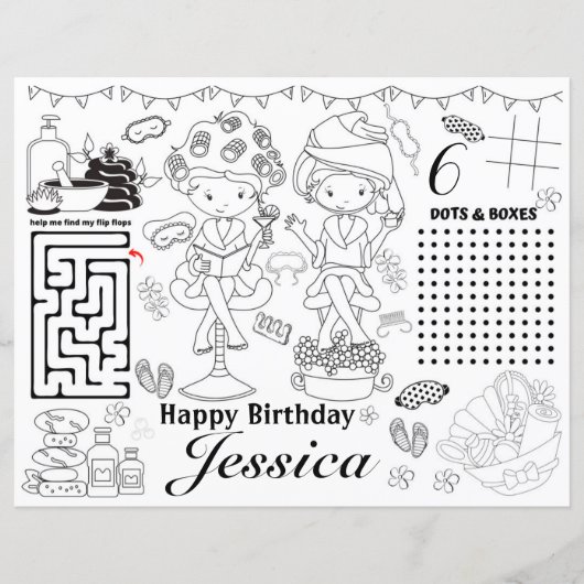 Spa birthday party activity coloring games (Voorkant)