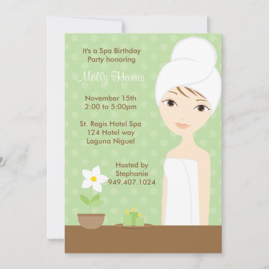 Spa Birthday Party Invitation Kaart (Voorkant)