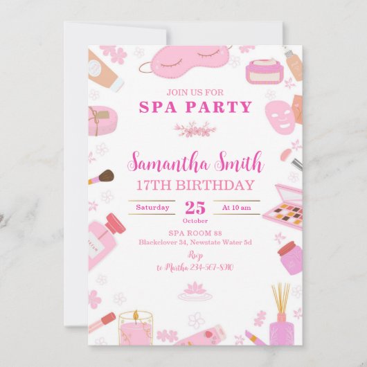 Spa Birthday Party Invitation Kaart (Voorkant)