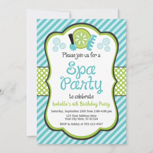 Spa Birthday Party Invitation with Enveloppen Kaart (Voorkant)