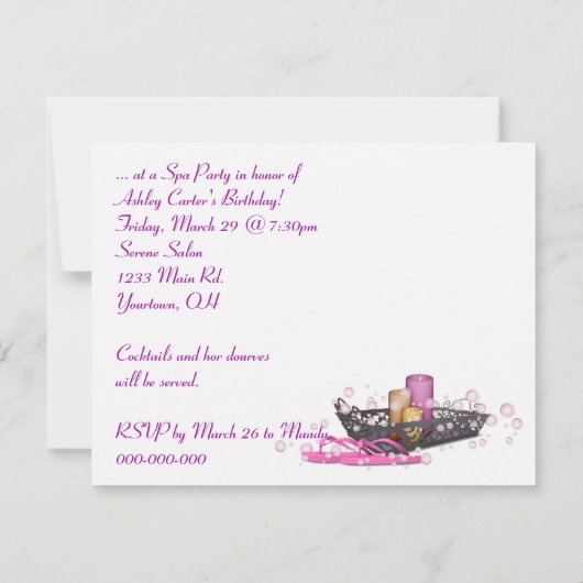 Spa Birthday Party Kaart (Achterkant)