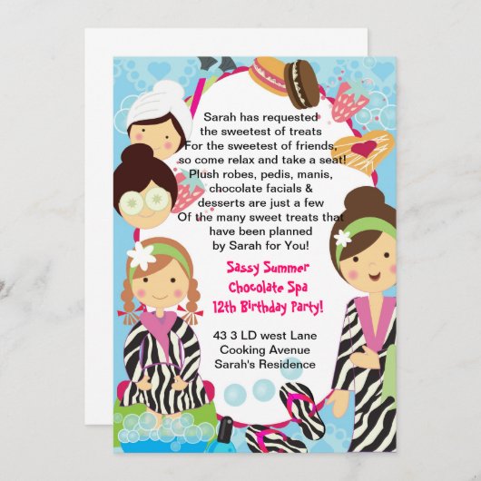 Spa Birthday Party zebra en cookies Kaart (Voorkant / Achterkant)