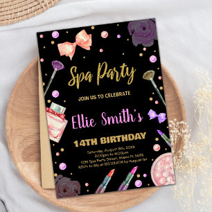 Spa Black Glitter Spa Uitnodigingen voor verjaarda