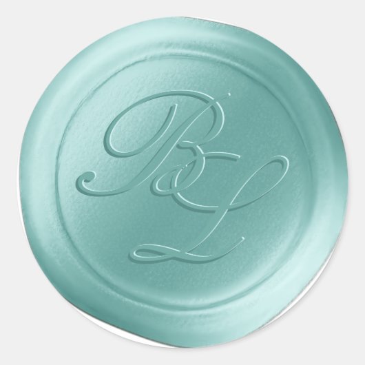 Spa Blauw Dubbel Monogram Faux Wax Seal Stickers (Voorkant)