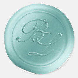 Spa Blauw Dubbel Monogram Faux Wax Seal Stickers