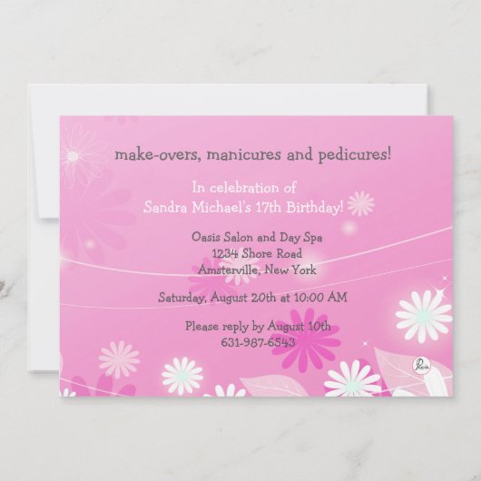 Spa Breeze Roze Verjaardagsuitnodiging Kaart (Achterkant)