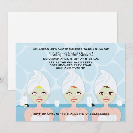SPA BRIDAL SHOWER INVITATION Light Blue Kaart (Voorkant / Achterkant)