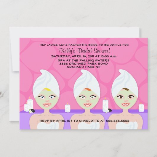 SPA BRIDAL SHOWER INVITATION Pink/Paars Kaart (Voorkant)