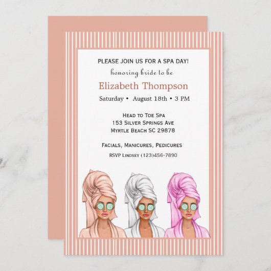Spa Bridal Shower-uitnodiging Kaart (Voorkant / Achterkant)