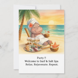 Spa by the beach with Hippo Invitation Kaart