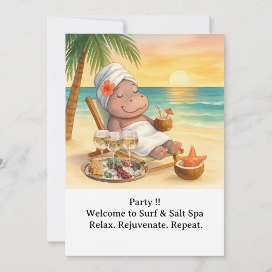 Spa by the beach with Hippo  Invitation Kaart (Voorkant)