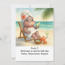 Spa by the beach with Hippo Invitation Kaart