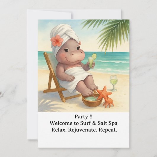 Spa by the beach with Hippo  Invitation Kaart (Voorkant)