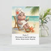 Spa by the beach with Hippo  Invitation Kaart (Staand voorkant)