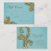 Spa Cadeaukaart Elegant Gold Leaf Blue Kortingskaartje (Voorkant / Achterkant)
