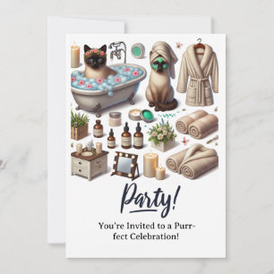 SPA Cat Birthday Party Uitnodigingskaart Kaart
