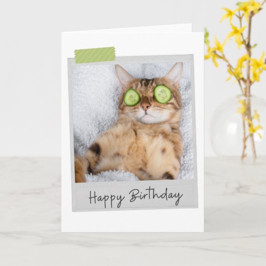 Spa Cat Funny Birthday Card Kaart (Gele Bloem)