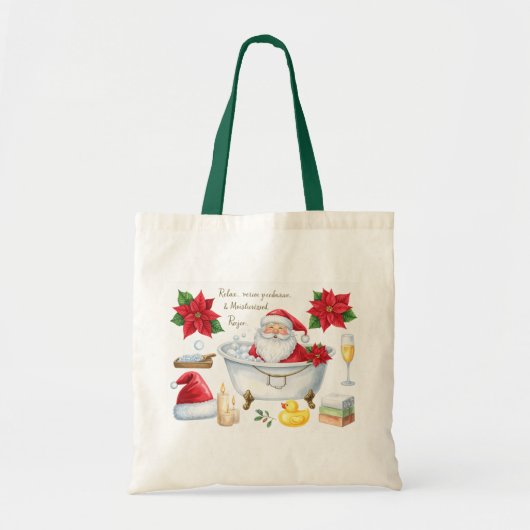 Spa Christmas themed with Santa Claus in bath tub Tote Bag (Voorkant)