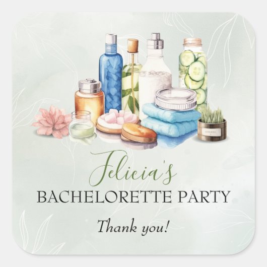 Spa Dag Bachelorette Feestje Vierkante Sticker (Voorkant)