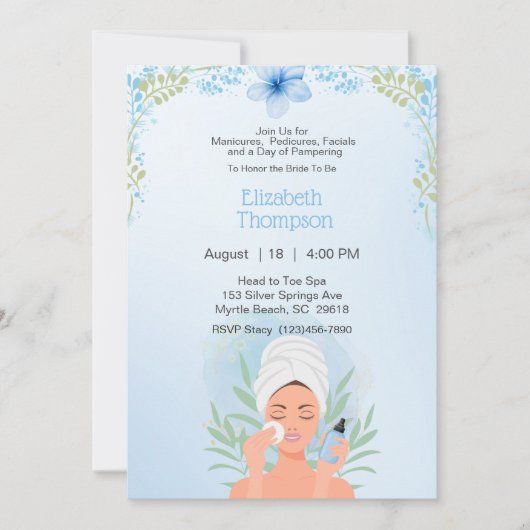 Spa Dag Bachelorette Party Blauw Bloemen Kaart (Voorkant)